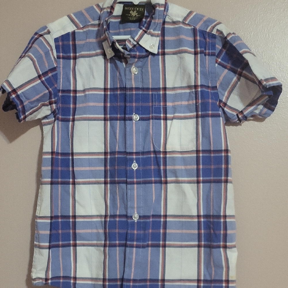 🌞 Buzz Cuts Blue and White Checkered Shirt Size 5/6